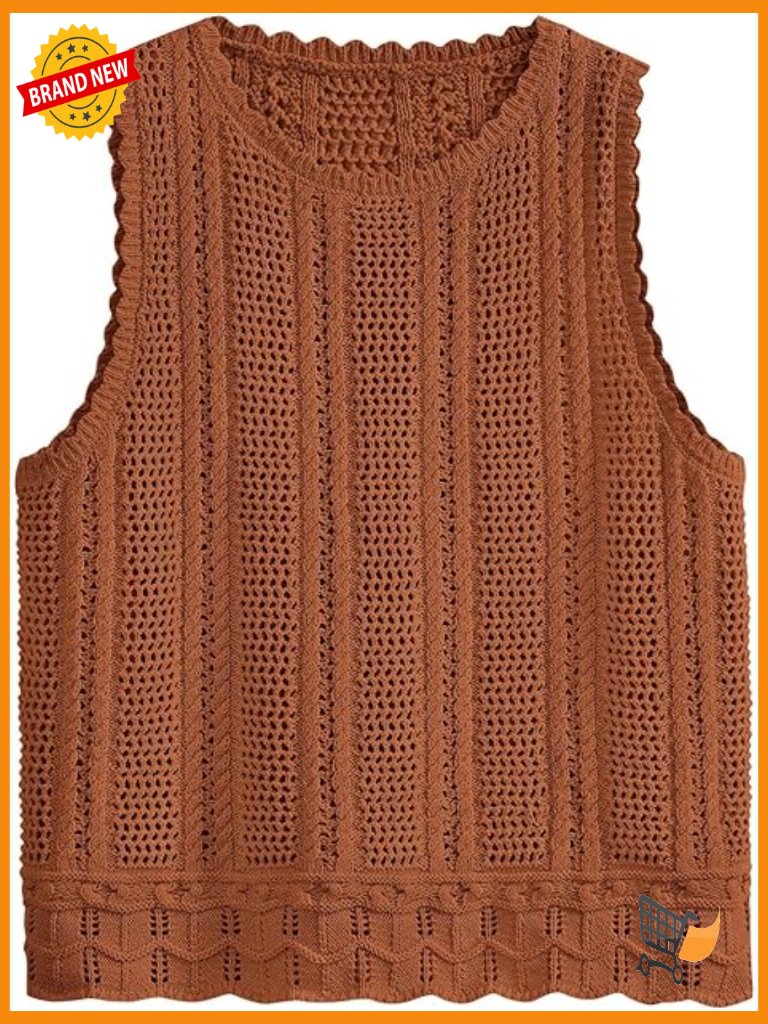 Crochet Sweater Vest Tank Top - Beach Cover Up Vacation Outfit